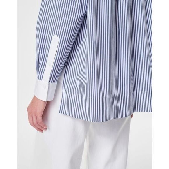 Spanx Poplin Tuxedo Shirt Postal Blue Narrow White Stripe Size Small new - Picture 4 of 13